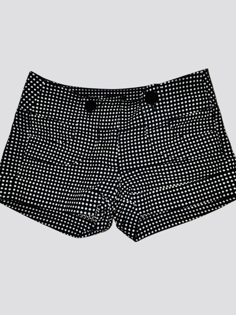Bebe Y2K Black White Polka Dot Tailored Cuffed Micro Shorts Size 2 XS S 28